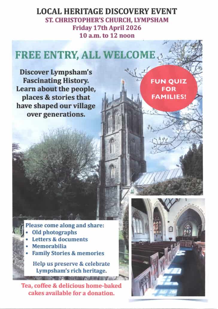 Poster for a heritage event at St. Christopher’s Church with photos of the church exterior and interior.